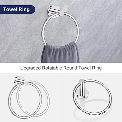 Lairuier Polished Chrome Bathroom Hardware Set, 10-Piece Towel Bar Set SUS304 Stainless Steel Bathroom Hardware Accessories Set Round Towel Holder Set Wall Mounted