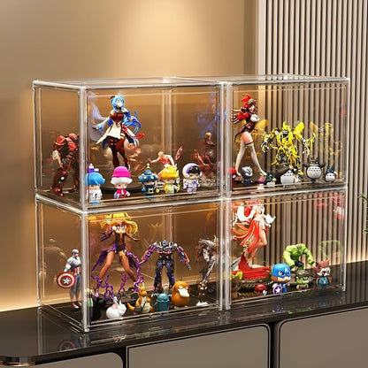 Clear Stackable Plastic Storage Bins with Magnetic Lid, Dustproof Book & Cosmetic Display Cases, Large Figures Collectibles Showcase, Shoe Box, Protection Organizer (XL, Count, 3)