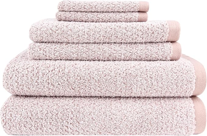 Diamond Jacquard Bath Sheet 6 PC Set Rose -2 Bath Sheet, 2 Hand Towel, 2 Wash Cloth