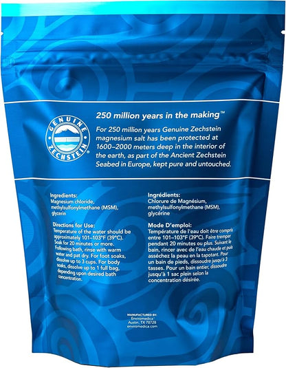 Ancient Minerals Magnesium Bath Flakes Ultra with OptiMSM – Pure Zechstein Magnesium Chloride and Organic Sulfur Bath Salts, Soothing Mineral Soak for Skin & Body, 1.65 lb