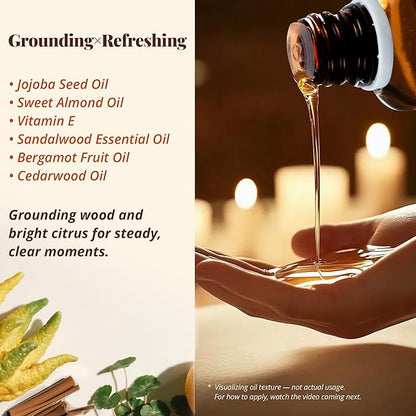 Sandalwood & Bergamot Aromatherapy Body & Massage Oil – Lightweight, Fast-Absorbing Hydration with a Woody-Citrus Essential Oil Aroma for a Refreshing Self-Care Experience, 1 fl oz / 30 ml