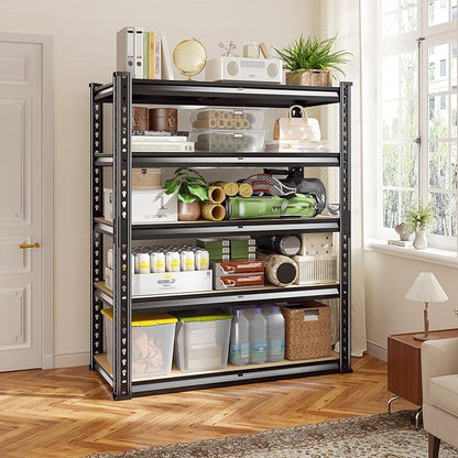 60.1" H Garage Storage Shelves 1990LBS Storage Shelves, 5 Tier Adjustable Metal Shelving, Garage Shelving for Storage, Basement, Warehouse, Pantry, Kitchen, 27.5" W x 11.9" D x 60.1" H, Black