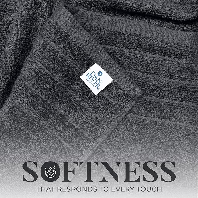 DAN River Extra Large Bath Towels Set of 4, 30 x 60 Inches - 100% Cotton Larger & Lighter Weight Towels for Bathroom - Quicker to Dry, Super Soft & Highly Absorbent Towels for Home, Charcoal