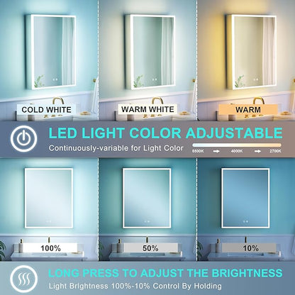 WELLFOR 24" X 30" Medicine Cabinet With Lights, 3X Magnification, Anti-Fog Mirrored Cabinet, Bathroom Vanity With Outlets & USB Ports, Right Opening Door