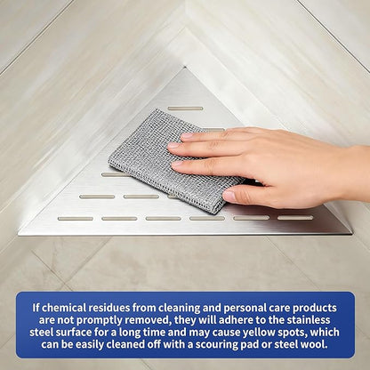 10'' Corner Shower Shelf 2PCS, 304 Stainless Steel Grout in Shelves for Tiled Wall, Recessed Bathroom Shelves, No Drilling Needed (10'', Silver)