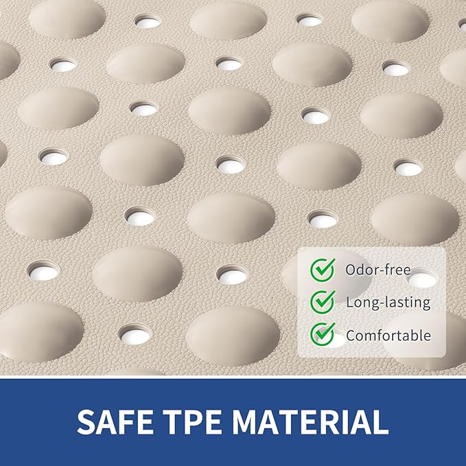 OTHWAY Square Shower Mat 32x32, TPE Non-Slip Shower Mats with Drain Holes and Suction Cups, Walk-in Mat for Inside Shower Stall, Anti-Slip for Elderly Kids (Apricot)