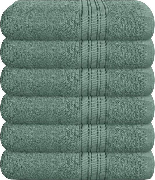 BOUTIQUO Ultra Soft Cotton 6 -Piece Hand Towel Set 16x24 Inch, Ideal for use in Bathroom, Kitchen, Gym, Spa & General Cleaning, Compact & Lightweight Multi Purpose Hand Towels - Jade