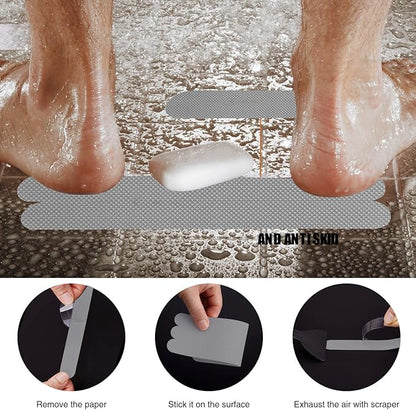 Non-Slip Bathtub Stickers,24 PCS Safety Bathroom Tubs Showers Treads Adhesive Decals Scraper (Gray)