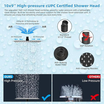 Hibbent All Metal CUPC Certified 10'' Rain Shower Head, Dual Shower Head Combo, High Pressure Handheld 4 Sprays Shower Wand, 16'' Adjustable Extension Arm, 71'' Hose, Shower Holder, Oil-Rubbed Bronze
