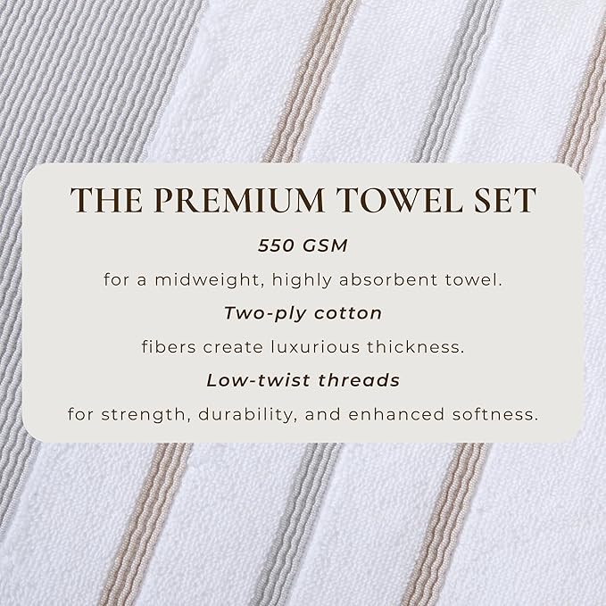 Great Bay Home Decorative Bath Towel Set - Luxury Cotton 4 Pack 54x27 Bath Towel Set - Luxurious, Ultra-Soft, Durable Towels for Bathroom Decor (Glacier Grey/Cappuccino)
