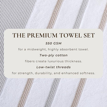 Great Bay Home Decorative Bath Towel Set - Luxury Cotton 6 Piece Towel Set - 2 Bath Towels, 2 Hand Towels, 2 Washcloths - Luxurious, Ultra-Soft, Durable Towels for Bathroom Decor (Grey/Cappuccino)