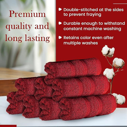 HALLEY Turkish 8 Pack Premium Washcloths (8 Pieces) 650 GSM Highly Absorbent Super Soft 100% Cotton - 8 Washcloths (Red)