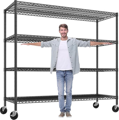 REIBII 60" W Storage Shelves 2878LBS Metal Shelving Unit with Wheels Heavy Duty Garage Shelving Adjustable Wire Shelves for Pantry,Kitchen,Garage,Basement,Business,Warehouse,School,60”W ×24”D×65.3”H