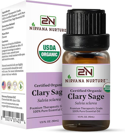 Clary Sage Essential Oil USDA Certified Organic, 100% Pure Natural Premium Grade, Undiluted