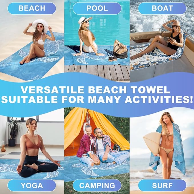 Beach Towels Oversized - 2 Pack 78'' X 35''(200 x 90 cm) Extra Large Beach Towels, 250 GSM Thicken Microfiber Sand Free Lightweight Quick Dry Beach Towel, Yoga Pool Gym Camping Travel Towel for Adults