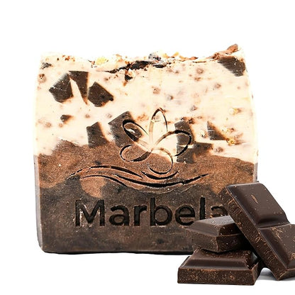 Marbela Cosmetics Chocolate Chunk Handmade Soap Bar - Made in USA, Vegan Friendly, Palm Oil Free, Natural Bar Soap - Gentle Face & Body Soap for Daily Skin Care, Moisturizing & Nourishing - 3.5 oz
