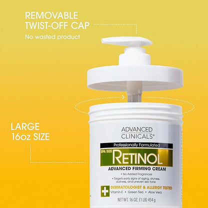 Advanced Clinicals Retinol Body Cream + Hyaluronic Acid Moisturizer 2pc Skincare Set | Face Cream & Body Lotion For Women & Men Helps Improve Appearance Of Crepey Skin, Dry Skin, & Wrinkles, 2pc