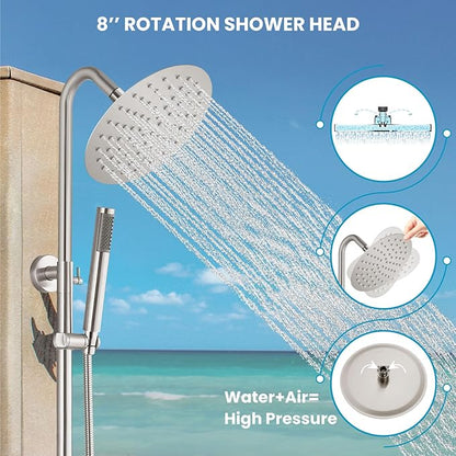 gotonovo SUS304 Outdoor Shower Fixture High Pressure Shower System Wall Mount 2 Dual Function Single Handle Shower Kit with 8 Inch Shower Head and Handheld Spray Shower Faucet Combo, Brushed Nickel