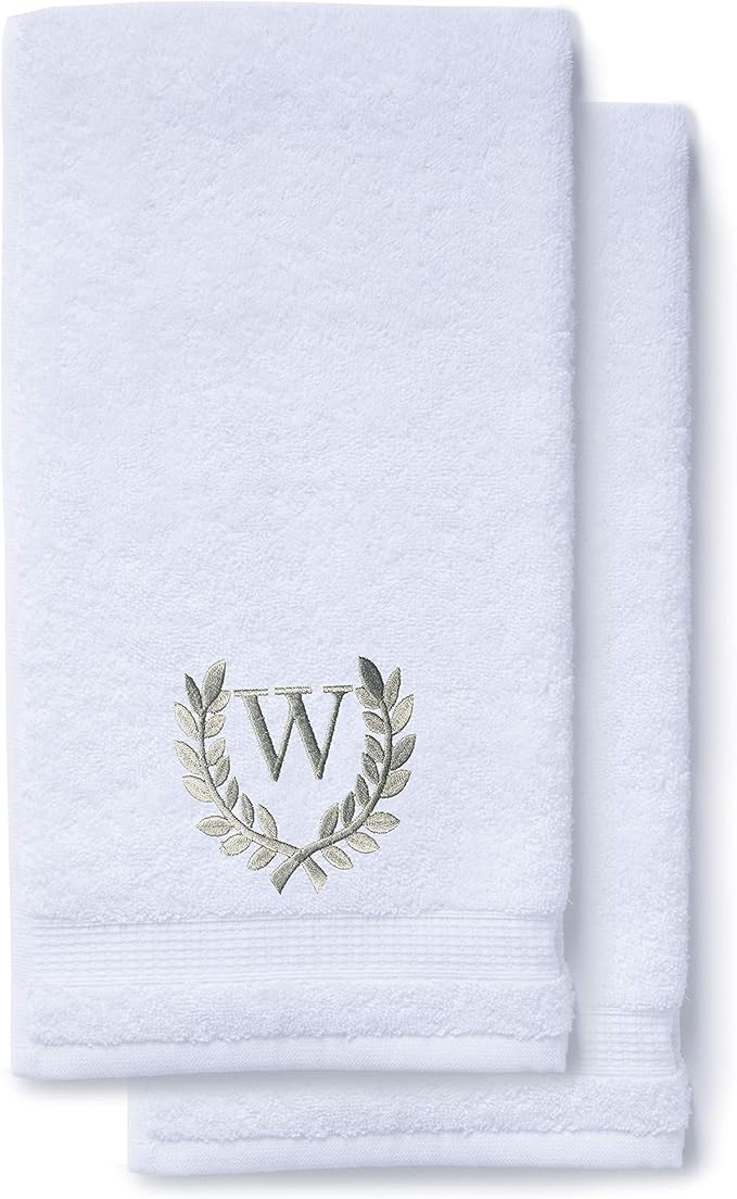 Decorative and Monogrammed Hand Towels for Bathroom Kitchen Makeup | Personalized Gift for Wedding-Bridal | Roman Font Custom Luxury Turkish Towel | Spa Collection, Oversized, 16 X 30 Inch, Set of 2