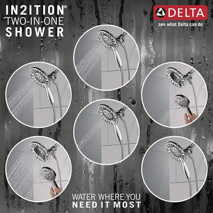 Delta Arvo 14 Series Chrome Shower Faucet Set with In2ition 2-in-1 Dual Shower Head with HandHeld Spray Combo, Valve Trim Kit, Chrome 142840-I (Valve Included)