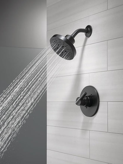 Delta Nicoli 14 Series H2Okinetic Shower Faucet Set, Matte Black Shower Head and Handle Set, Valve Trim Kit, Matte Black 142749-BL (Shower Valve Included)