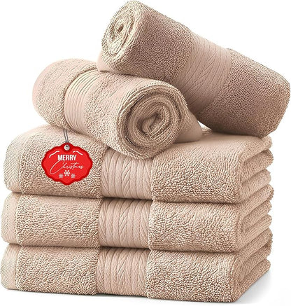 Ample Decor Washcloths Pack of 5 12 X 12 Inch, 600 GSM 100% Cotton Soft Absorbent, Premium Quality Durable Machine Washable, Ideal for Bathroom, Pool, Hotel, Spa – Beige