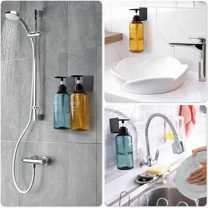 Segbeauty 3 Pack Non-Drilling Adhesive Bottle Holder, Kitchen Bottle Dispenser Holder, Dia 1.3in 3.3cm Lotion Bottle Wall Mount, Rustproof Shampoo Bottle Holder Wall Hanging Rack for Bathroom Black