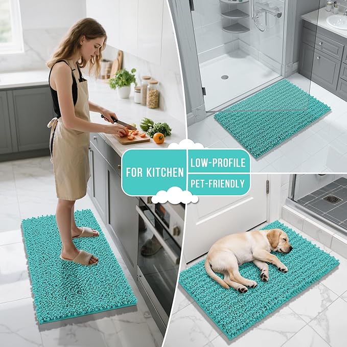 Yimobra Large Bathroom Rugs Non Slip Washable 36x24 Inch - Ultra Soft Absorbent Chenille Bath Mat, Quick Dry Shaggy Floor Carpet for Tub Shower, Lake Blue Home Decor Accessories