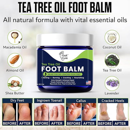 FOOT CURE Tea Tree Oil Balm – Moisturizer for Dry Cracked Feet – Instantly Hydrates & Soothes Irritated Skin & Athlete's Foot – Best Care for Women and Men (Pack of 1)