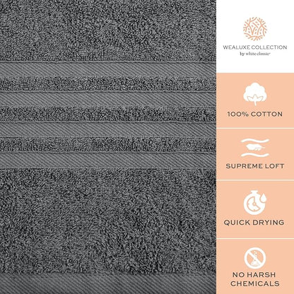 White Classic Wealuxe Grey Bath Towels Set of 4, Cotton Body Towel for Hotel, Gym, Spa, Soft Extra Absorbent Quick Dry Towels for Bathroom 27x54 Inch