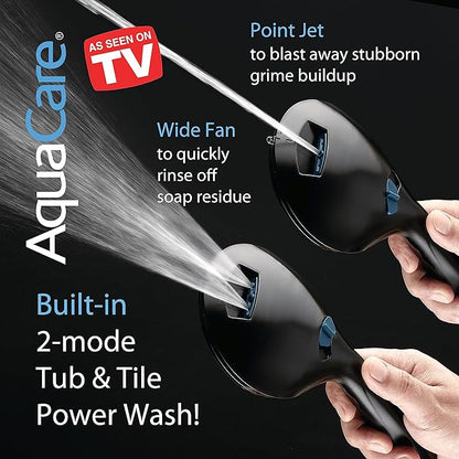 Hotel Spa AquaCare As-Seen-On-TV High Pressure Handheld & Rain 50-mode 3-way Shower Head Combo with Anti-clog Jets, 2-mode Tub & Pet Power Wash, Extra Wall Bracket, 6 ft. Hose, Matte Black