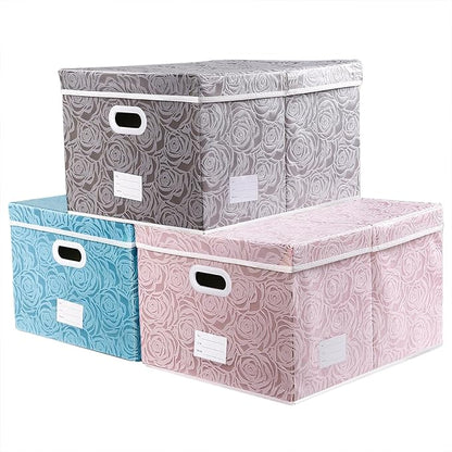 PRANDOM Jumbo Collapsible Storage Cubes with Lids Fabric Decorative Storage Bins Boxes Organizer Baskets with Cover Handles for Bedroom Closet Living Room 23.2x15.7x11.8 Inch 3 Pack