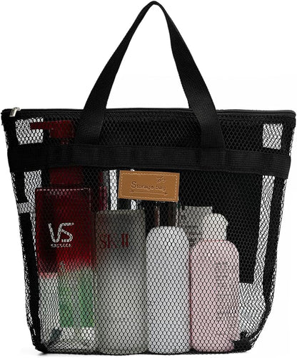 Mesh Shower Caddy Bag Portable Hanging Toiletry and Bath Organizer with Zipper for Travel, Gym, Camping, College Dorms, Beach