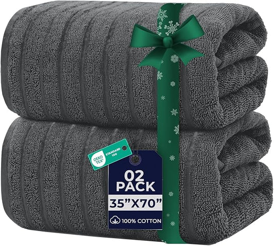 DAN RIVER Pack of 2 Bath Sheet 35x70 Inches, Extra Large Ribbed Bath Towels Oversized, Absorbent Cotton Towels for Bathroom - Dark Gray