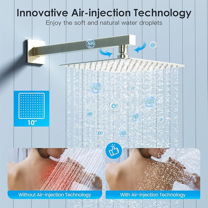 Shower System Shower Faucet Set with Push-Button Diverter and Wall Supply Elbow 10 Inch Shower Head Brushed Nickel