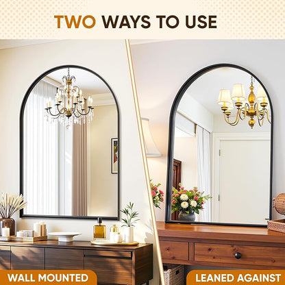 Arched Mirror 24"x36", Bathroom Mirror, Wall Mounted Vanity Mirror with Arch Metal Frame for Bathroom, Over Sink, Bedroom, Living Room, Deep Frame, Black