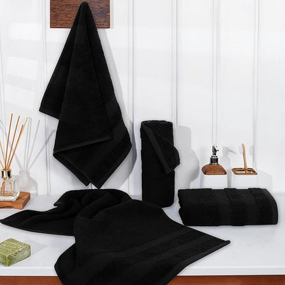 American Soft Linen Salem 100% Cotton Turkish 4 Piece Hand Towels for Bathroom, 600 GSM Soft Absorbent Quickdry Hand Face Towel Set, Black