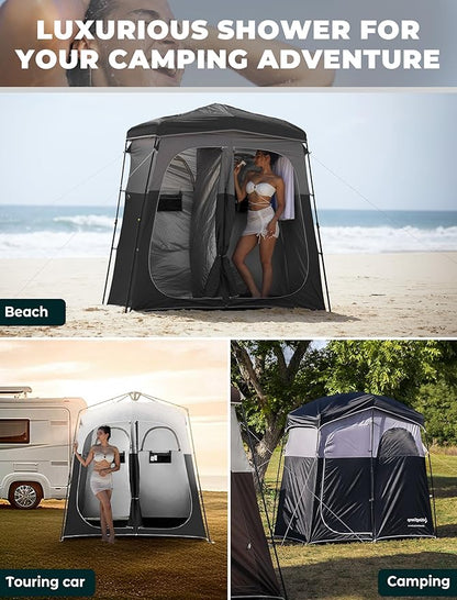 KingCamp Instant Shower Tent, Portable Superior Stable Privacy Shelter, 2 Large Rooms Outdoor Toilet Tent with Floor for Beach, Camping & Hiking, Setup in Under 60s