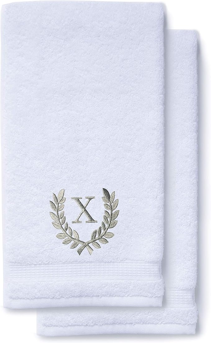 Decorative and Monogrammed Hand Towels for Bathroom Kitchen Makeup | Personalized Gift for Wedding-Bridal | Roman Font Custom Luxury Turkish Towel | Spa Collection, Oversized, 16 X 30 Inch, Set of 2