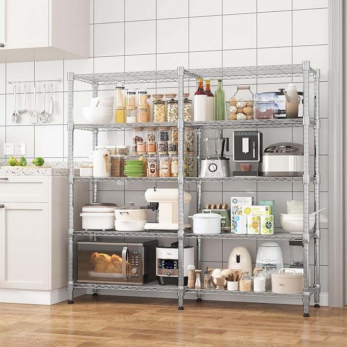Homdox 5 Tier Storage Shelves, Heavy Duty Wire Shelving Unit, Adjustable Metal Shelves for Storage, Garage Rack Pantry Shelves Kitchen Shelving, 14"x60"x72", Silver Gray