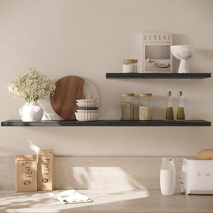 Wall Shelf Set of 3,Dark Wood Floating Shelves 24 in W x 10 in D x 1 in H, Wooden Floating Wall Shelf with Invisible Brackets for Living Room/Bedroom/Bathroom/Kitchen Storage and Decor
