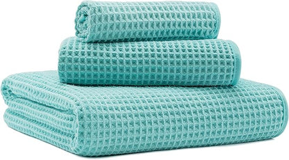 New Microfiber Waffle Bath Towels, 3 Pieces, Oversized, Soft, Absorbent, Fast Drying, Lint Free, Includes Bath, Face and Hand Towels