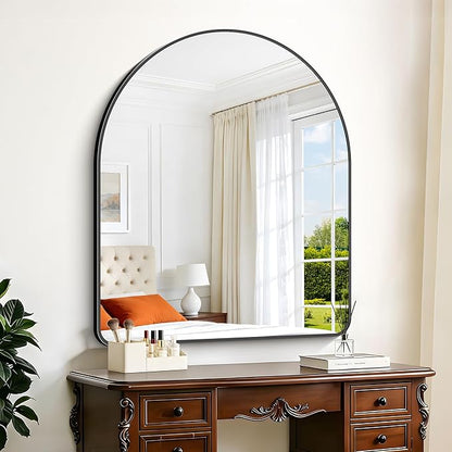 GLASHOM Arched Bathroom Mirror, 40"x48" Black Arched Mirror for Bathroom, Wall Mounted Mirror, Black Vanity Wall Mirror w/Metal Frame for Bedroom, Entryway, Living Room, Vertically Hanging