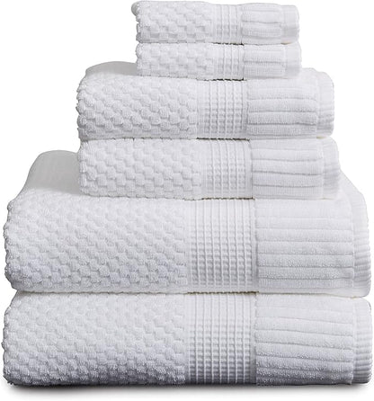 NY Loft 100% Cotton 6 Piece Bath Towel Set | White Towels | Oeko-TEX® Standard 100 | Soft & Absorbent, Quick-Dry | 2 Bath Towels 2 Hand Towels and 2 Washcloths | Trinity Collection - White