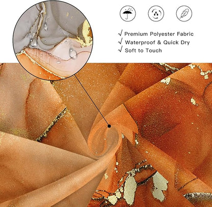 Orange Marble Shower Curtain, Burnt Orange Modern Abstract Fabric Shower Curtains for Bathroom, Luxury Art Ink Texture Watercolor Shower Curtain Set with Hooks 72x72