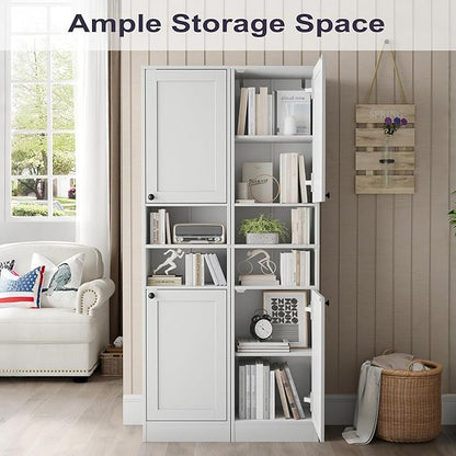 67" Tall Bathroom Cabinet with 2 Doors, Narrow Freestanding Floor Cabinet, Slim Storage Unit with Adjustable Shelves for Bathroom, Living Room, Entryway, Kitchen, White