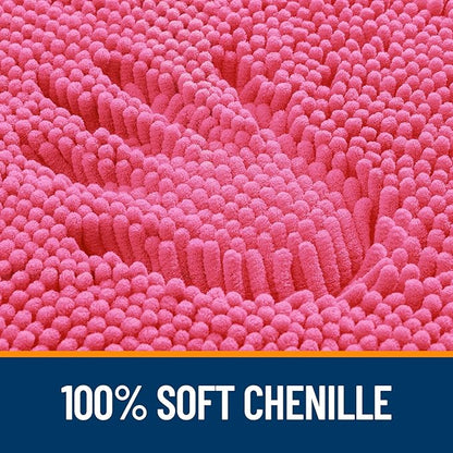 OLANLY Toilet Rugs U-Shaped 24x20, Extra Soft Absorbent Chenille Contour Bathroom Rugs for Toilet, Dry Quickly, Machine Washable, Non-Slip Bath Mat, Hot Pink