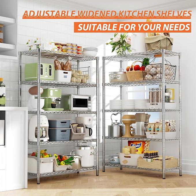 Storage Shelves Heavy Duty, 3 PCS 36" L x 14" W x 72" H Garage Wire Shelving Unit Loads 1750LBS, 5-Tier Adjustable Metal Industrial Utility Shelf Rack for Kitchen, Laundry Room, Warehouse, Basement