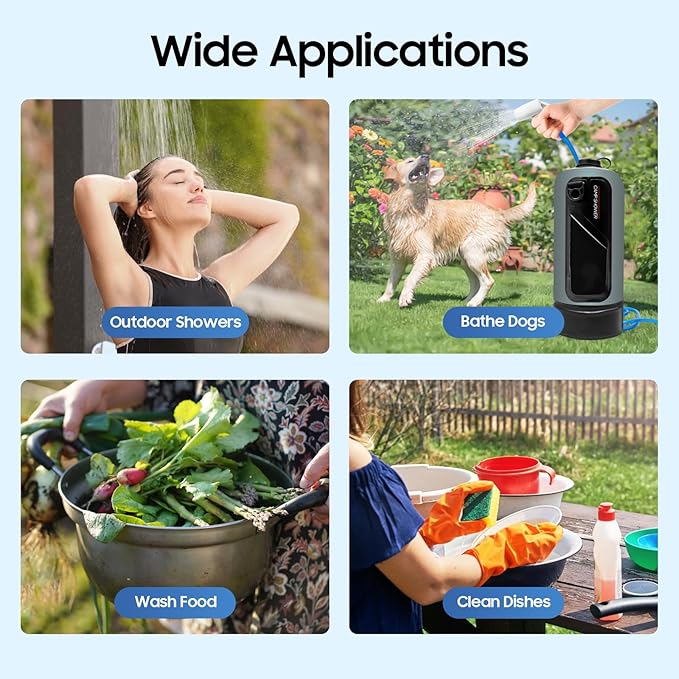 3 Gallon Portable Pressure Camp Shower with Air Pump & Detachable Shoulder Strap, Outdoor Showers for RV Camping Hiking