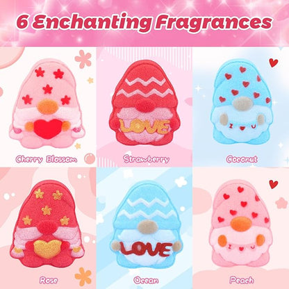 Valentines Bath Bombs for Women, 6PCS Valentines Gnomes Heart Bath Bombs Gift Set Essential Oil Bubble Bath，Body Relaxation Box for Her Wife Mom Friend, Stocking Stuffers